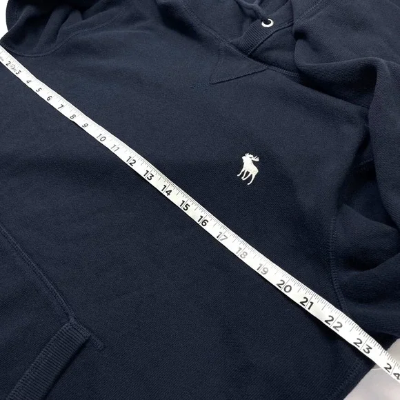 Abercrombie & Fitch Mens Moose Pullover Sweatshirt Navy Blue Sherpa Hood Size L - Picture 8 of 8